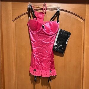Dreamgirl Pink Satin Lingerie with Black Accents